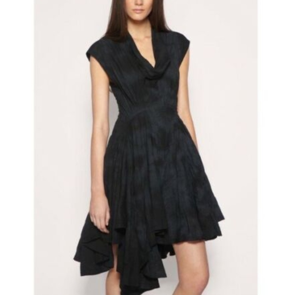 Black Asymmetrical Midi Dress - Women's Elegant Cowl Neck